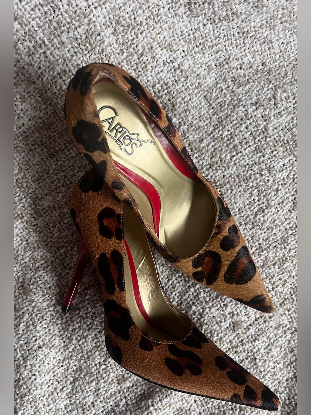 Size 7 Carlos by Carlos Santana "Exude" Leopard Print Calf Hair Stiletto Pumps